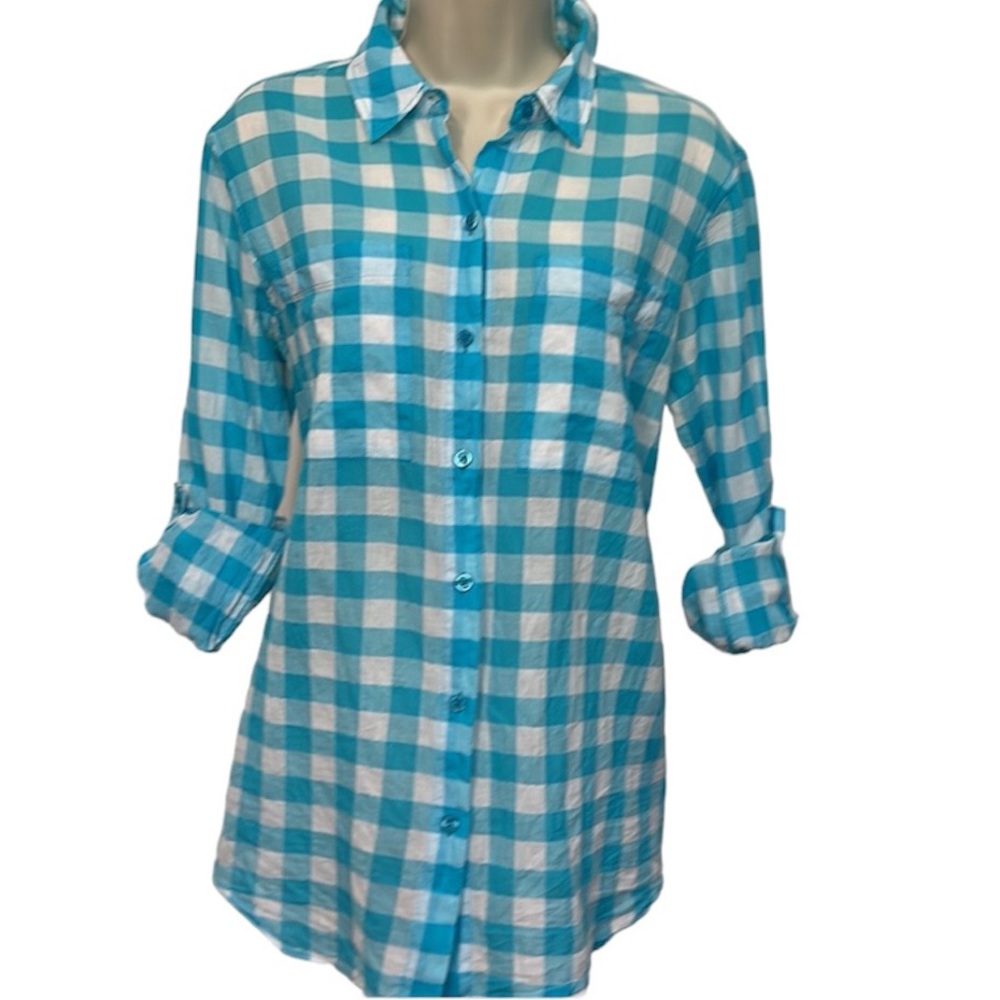 MICHAEL Michael Kors Turquoise Gingham Button-Down Shirt